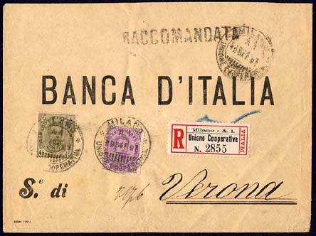 Umberto  I&deg; busta raccomandata  unione cooperativa