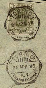 Bollo esagonale dell'Agenzia postale N&deg;1 di Torino