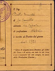 Tessera Partito Nazionale  Fascista 