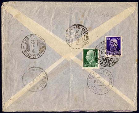 retro busta raccomandata aerea transatlantica alta affrancatura con integrazione del verificatore