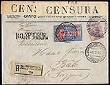 Busta raccomandata   tariffa estero 1916 censurata 