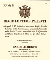 Regie patenti per la costituzione Dell'Azienda delle Strade Ferrate